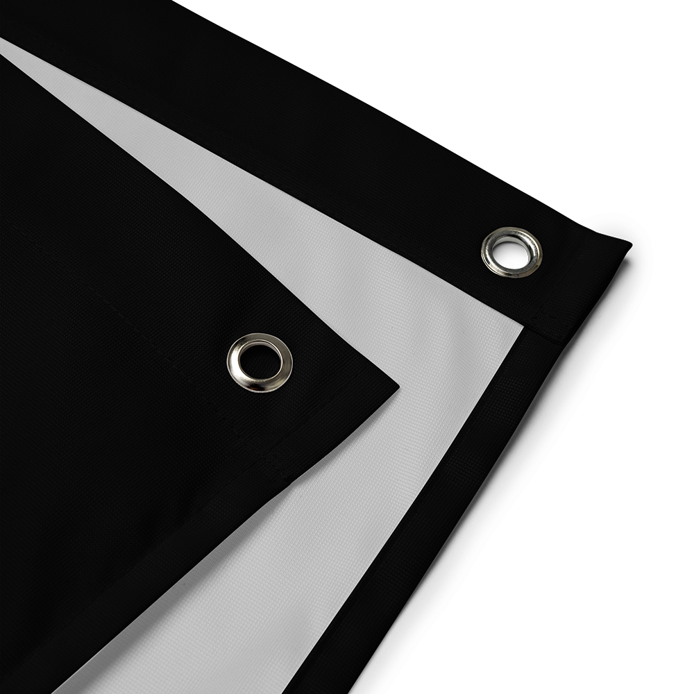 Back view of all over print vertical banner flag from Achilles Tactical Clothing Brand with TRO Accuratio est Ultima design