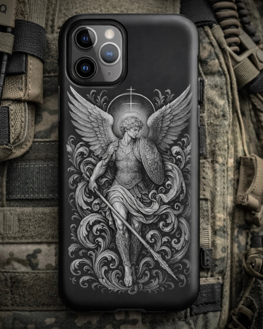 Achilles iPhone tough case with SAINT MICHAEL design print