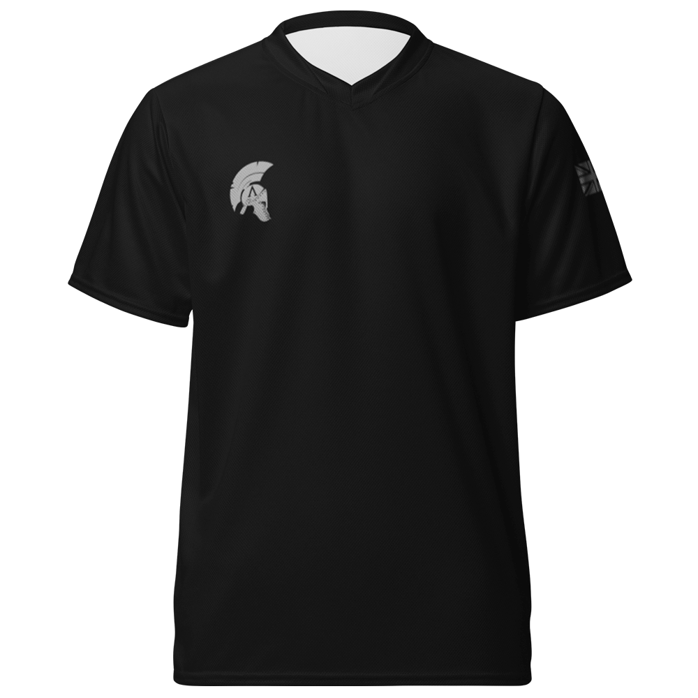 Front view of black short sleeve unisex fit Performance Physical training  PT Jersey by Achilles Tactical Clothing Brand