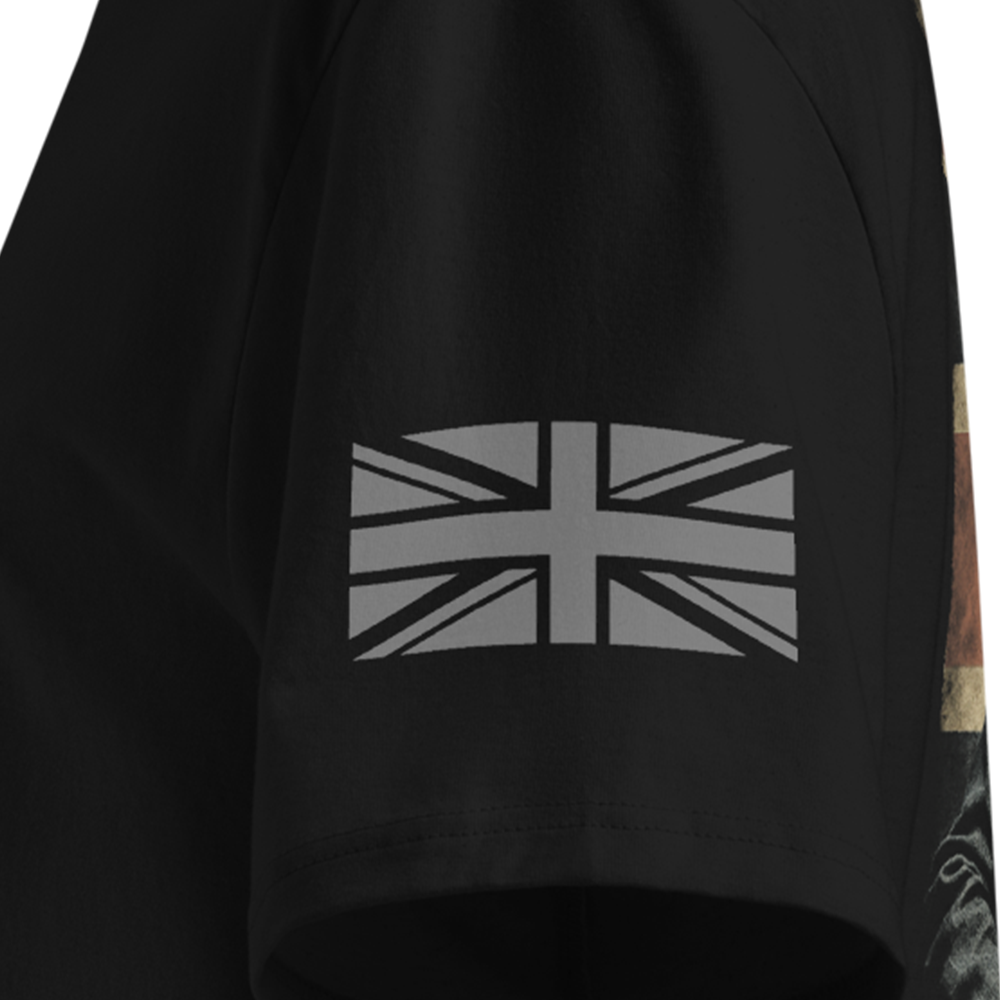 Black sleeve with a Union Jack design on a white background