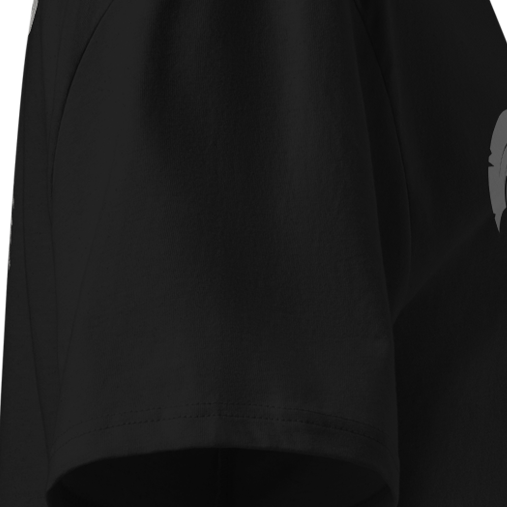 Black t-shirt with blank right sleeve against a white background
