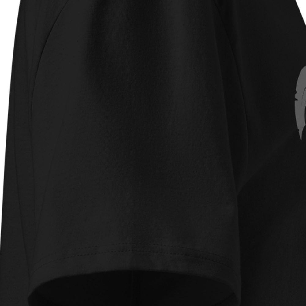 Black T-Shirt sleeve with a small white logo on the chest